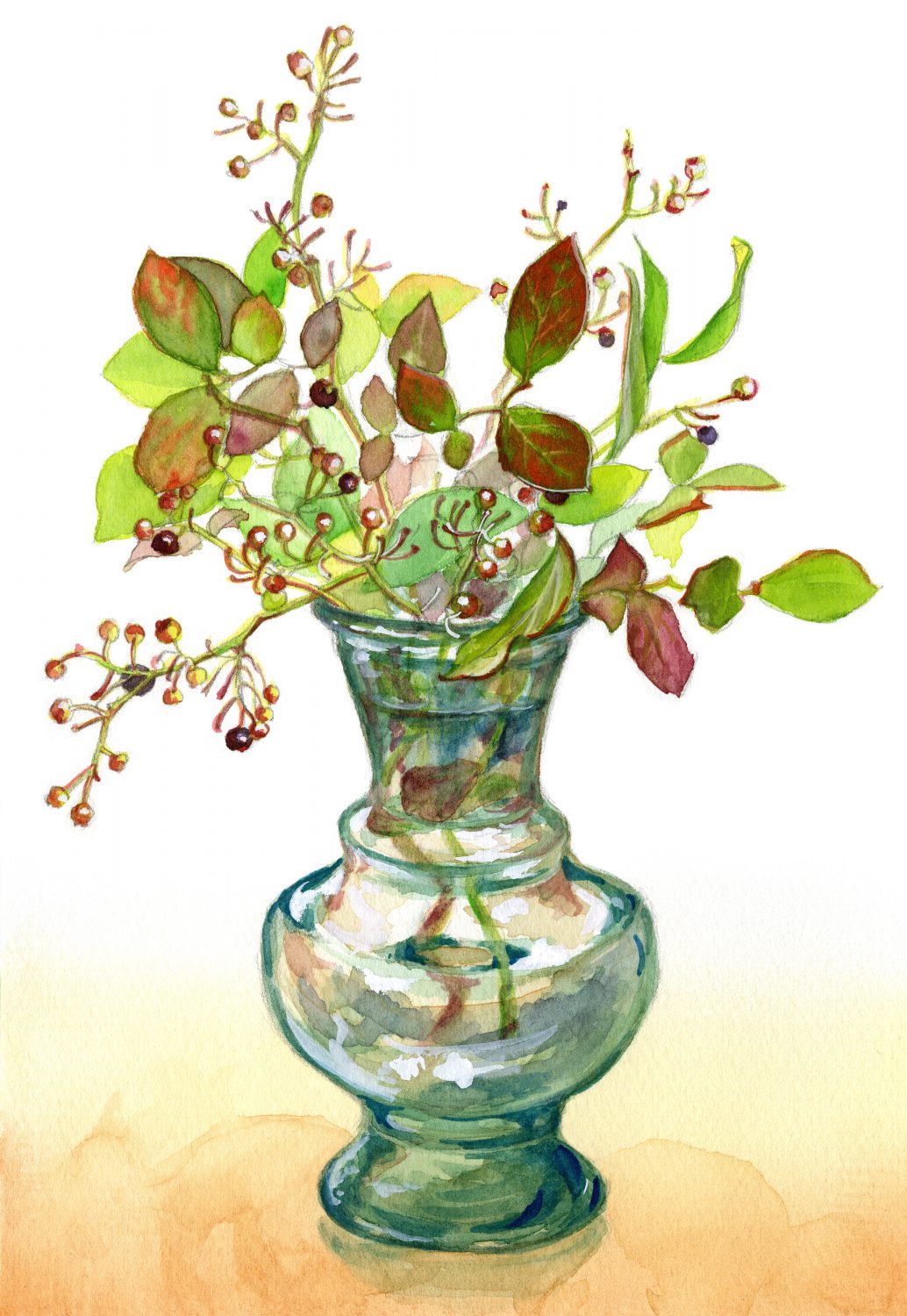ブルーベリーの枝と花瓶 In My Sketchbook